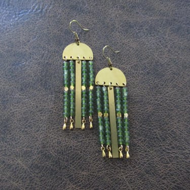 Greed seed bead and gold stainless steel earrings 