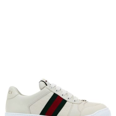 Gucci Men White Leather Screener Sneakers