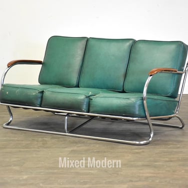 Kem Weber Tubular Chrome Art Deco Sofa 