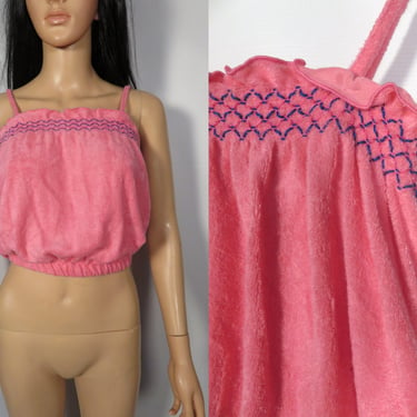 Vintage 80s Bubblegum Pink Barbiecore Terrycloth Tank Top Crop Top Size S/M 