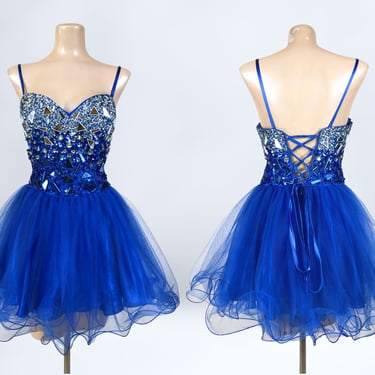 VINTAGE Y2K Blue Ice Princess Tutu Party Dress | 2000s Mini Formal Party Prom Bustier Gown Size 11/12 Halloween Fairy 