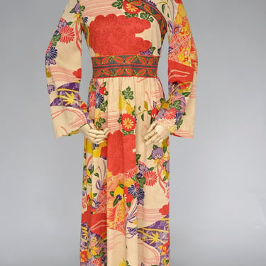 1970s kimono print Goldworm dress S/M 