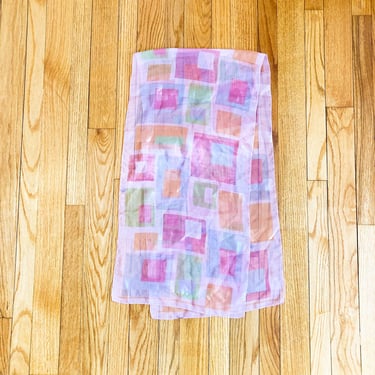 90s Geometric Sheer Iridescent Large Rectangle Square Printed Pink Scarf 