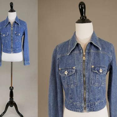 90s Express Jean Jacket - Blue Cotton Denim - Zip Front - Vintage 1990s - S 