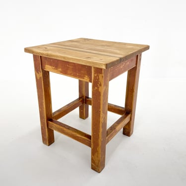 1950's Square Wooden Stool of Footrest with Original Paint, Czechoslovakia / All-Wood Stool / Vintage Furniture / Low Stool 