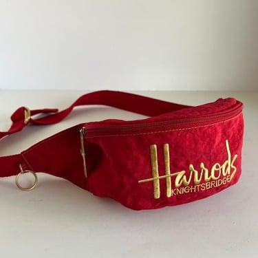 Vintage Harrods Knightbridge Red with Gold Embroidered Fanny Pack Crossbody 