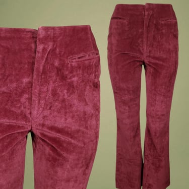 Vintage Levis velvet pants 1960s super mod dark burgundy kick flares slacks trousers Talon hardware welted pockets (30 x 31 1/2) 