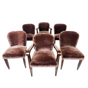 #1340 Set of 6 Mohair Art Deco Dining Chairs