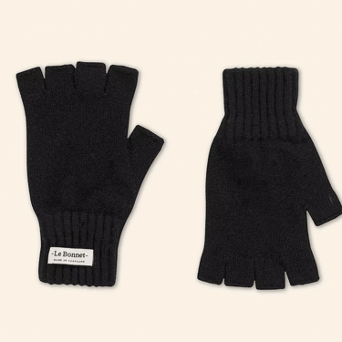 Wool fingerless gloves, onyx