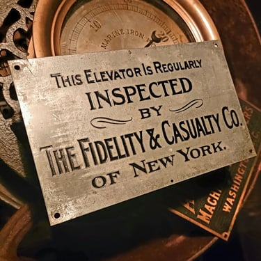 Antique Tin Fidelity & Casualty Cedar st NYC Inspector/Insurance Plaque 