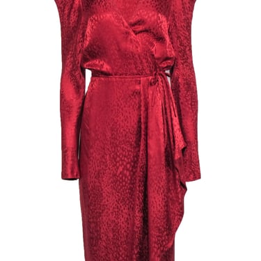 A.L.C. - Red Silk Midi Wrap Dress w/ Plunge Neckline Sz 14
