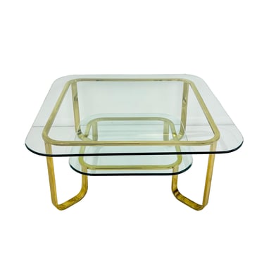 #1451 Brass Flat Bar 2-Tier Coffee Table in the Style of Milo Baughman