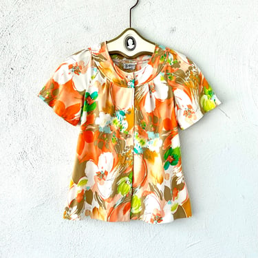 Vintage 70s Hawaiian Floral Shirt Womens Aloha Shirt Hibiscus Hawaii Top 