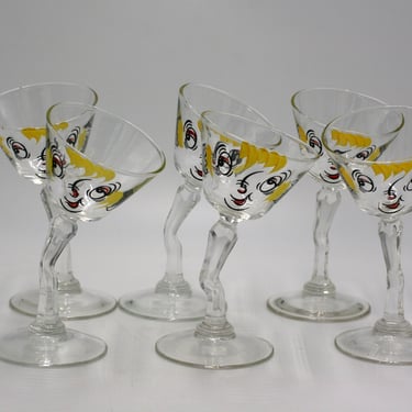 vintage Gay Fad Tipsy martini glasses set of six 
