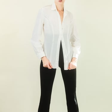 Richard Tyler Stitched Cut Out Button Front Blouse 