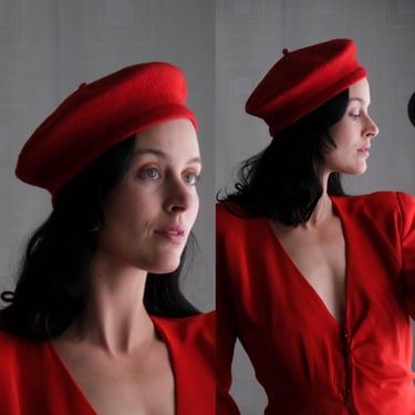 Vintage Black French Basque Beret | 60s 70s Wool | Flying  display picture 2