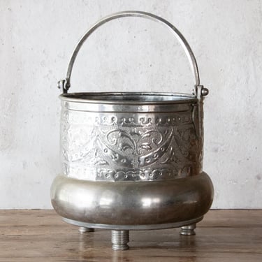 Handmade Bucket, Vintage Planter Pot, Zinc/Nickel Champagne Wine Cooler, Antiqued Storage Bucket 