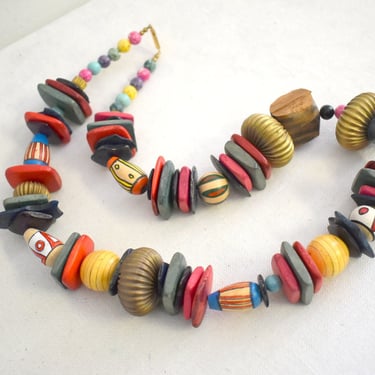 1980s Rainbow Wooden Bead Necklace 
