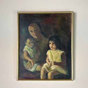 1970 Zelda Goldstein Woman W/ Two Children Oil Painting, Framed 