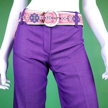 Deadstock 1960s purple hiphugger bells. Mod O Ramma! Low rise flare legs. (Size XS) 