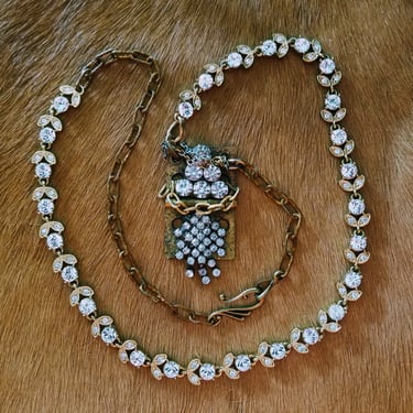 27" Elegant Assemblage Necklace~Vintage Components Bronze Brass Rhinestones~Vesta Necklace~Unique & Stunning! 