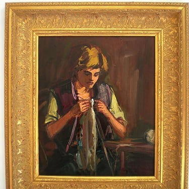 Vintage framed oil painting Signed impressionistic portrait of a young boy by Gyula Metko Hungarian artist 