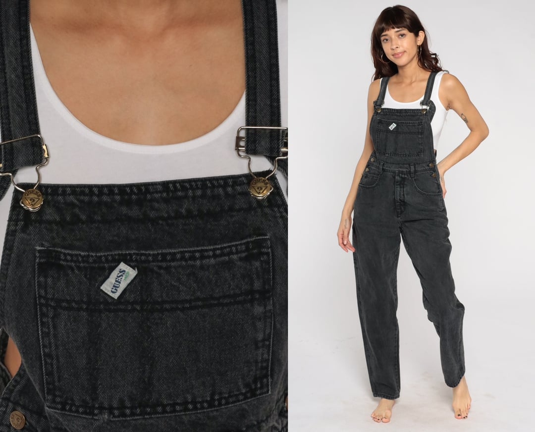 90s Guess Overalls Black Denim Bib Overalls Long Jean Suspender Shop Exile Tucson AZ