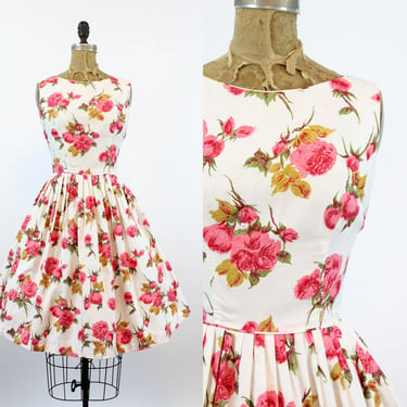 1950s COVER GIRL Miami rose print cotton dress xs | new spring 