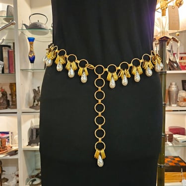 Glam 1980s Chain Faux Pearl hip Belt 