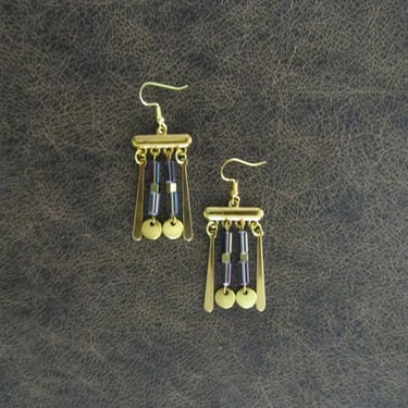 Chandelier earrings, iridescent glass and gold earrings 