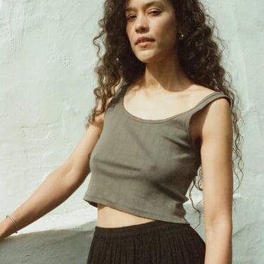 Crop Pointelle Scoop Tank - Sage