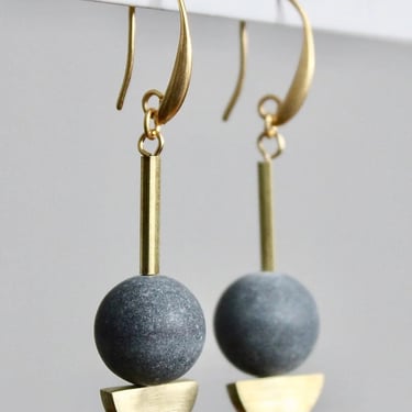 Geometric Matte Black and Brass Earrings