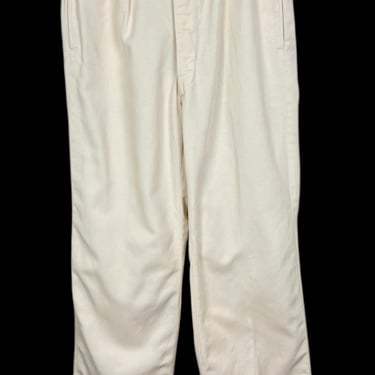 Vintage 1930s/1940s SANFORIZED Cotton Twill Trousers ~ 28 Waist ~ Button-Fly Pants ~ Drop Loops 