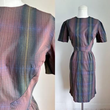 Vintage 1960s Autumnal Plaid Cotton Wiggle Dress / M 