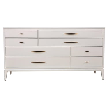 Mid-Century Dresser White Lacquer, Brass and Shagreen 