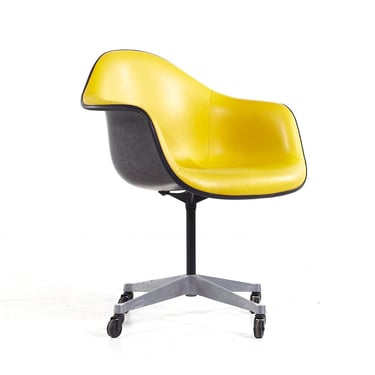 Eames for Herman Miller Mid Century Yellow Padded Fiberglass Swivel Office Chair - mcm 