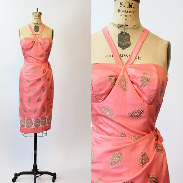 1950s SHAHEEN sarong gold sari cotton dress xs small | new spring summer 