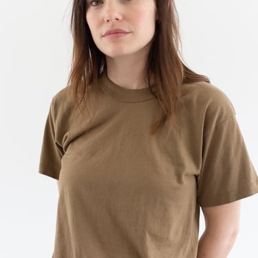 Vintage Crew Neck Brown T-Shirt | Unisex Soft Cotton Army Brown Tee | Nude Tee | M | BT12 