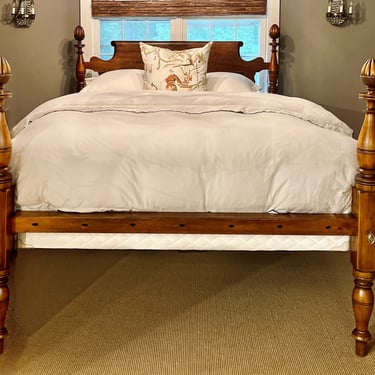 Acorn Top with Melon Carving Bedposts, Original Posts ~ Circa 1830, Resized to Queen w/Chamfered Roll-back, 2 Panel Headboard