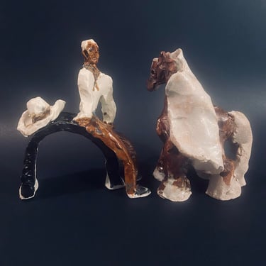 Vintage- Man With horse- Ceramic sculpture 