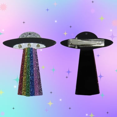 UFO Hair Clip Rainbow Spaceship Barrette Alien Galaxy Aesthetic 