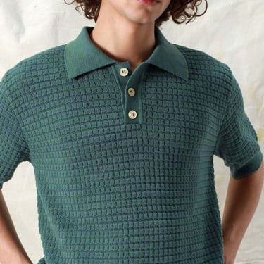 Far Afield Renard Knitted Polo - Blue Green