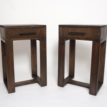 Pair of Nightstands, Set of 2 Modern Nightstands with Thin Legs and Drawers, Black pull handle- Dark Walnut 