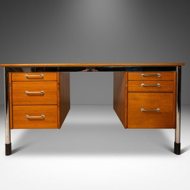 Post Modern 'Signatur' Executive Desk by in Honey Oak w/ Chrome Detailing by Tord Bjorklund for IKEA, Sweden, c. 1980 