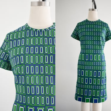 1960s/70s Green and Blue Geometric Knit Dress 