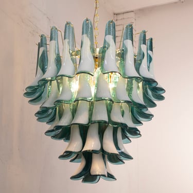 Petali suspension lamp Ø72 cm Made in Italy Murano glass octanium and white color, vintage style chandelier 