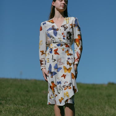 RARE late 1970s early 1980s Hermès butterfly print silk dress 