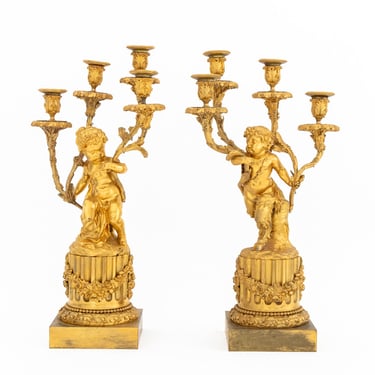 Pair of Louis XVI Style Gilt Bronze Candelabra