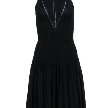 Milly - Black Knit Pleated Drop Waist Dress Sz S