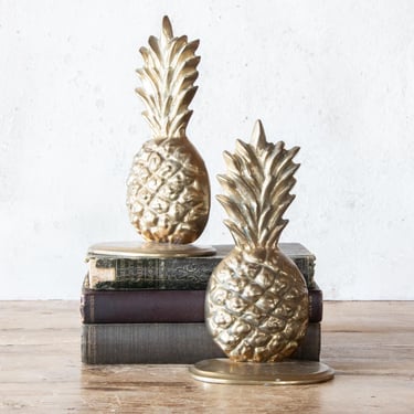 Brass Pineapple Bookends, Pair of Vintage Solid Brass Fruit Book Ends, Free Shipping 